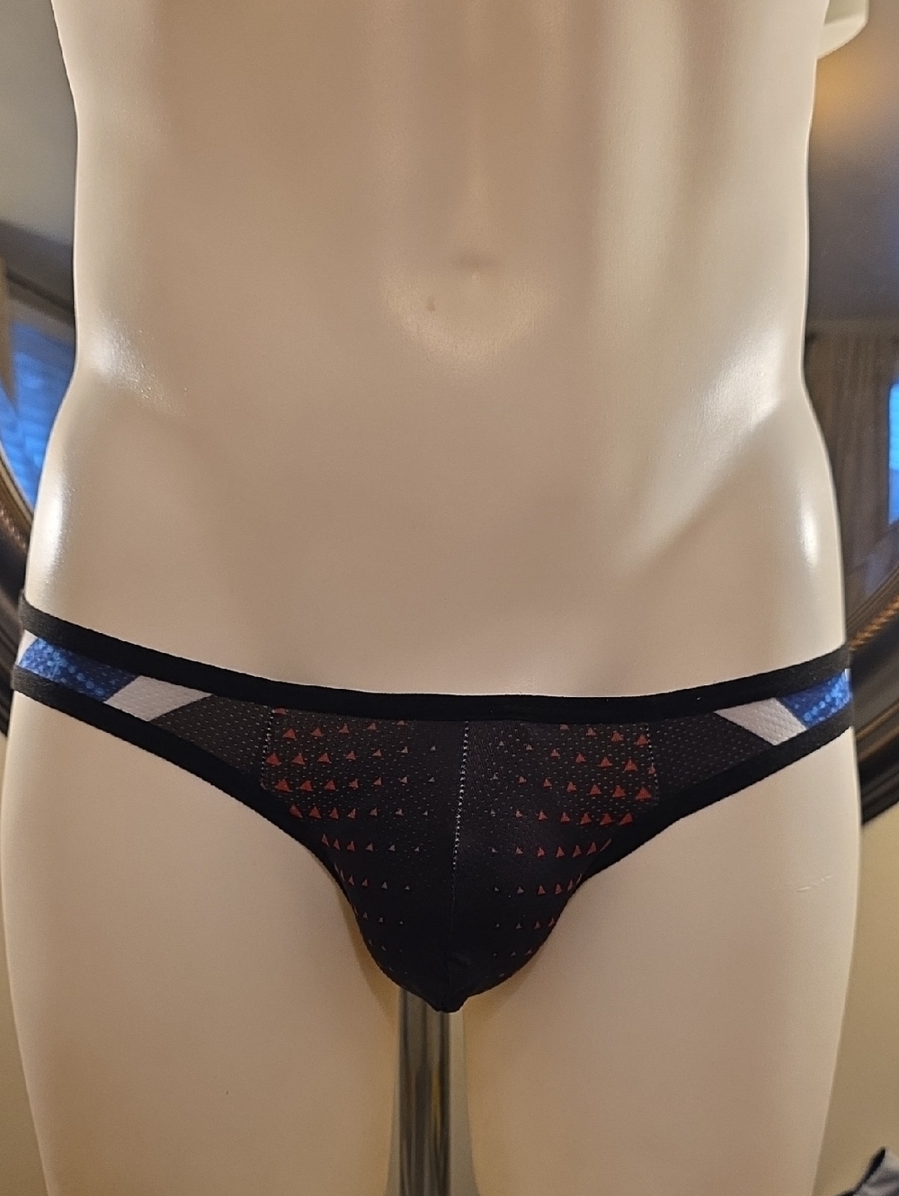 Men's Black Mesh Brief JOCK with Blue Panels and Red Accents